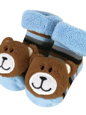 Stephan Baby:  Baby Boy/Girl Blue Bear Rattle Toe Socks Size 3-12 Month NEW